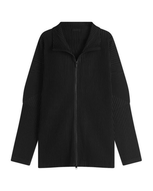 Homme Plissé Issey Miyake Black Pleated Zip Track Top for men