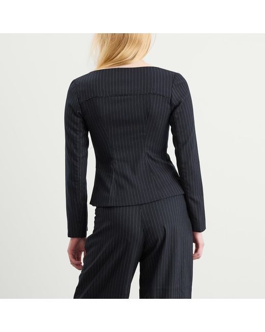 Peachy Den Black Bardot Long Sleeve Button Front Top