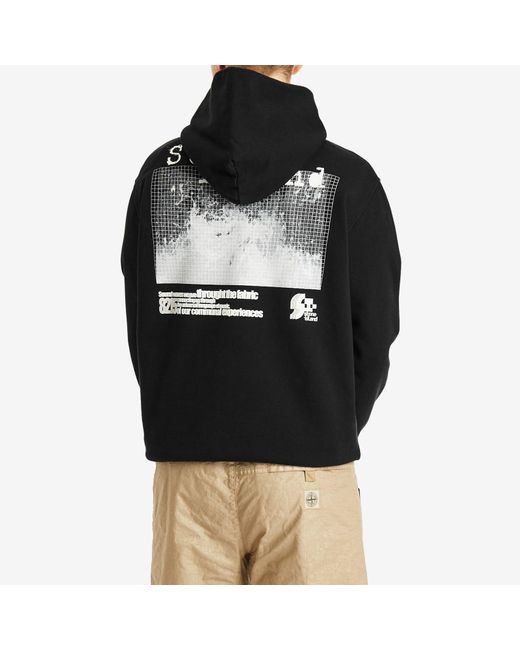 Stone Island Black Grid Print Popover Logo Hoodie for men
