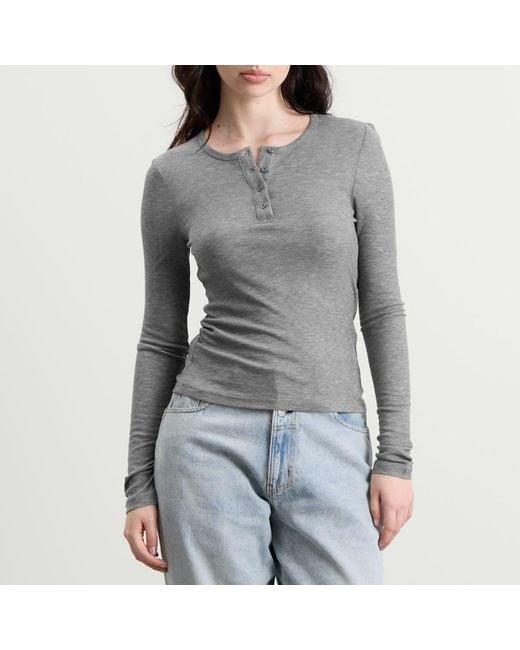 Samsøe & Samsøe Gray Sadodo Long Sleeve Henley Top