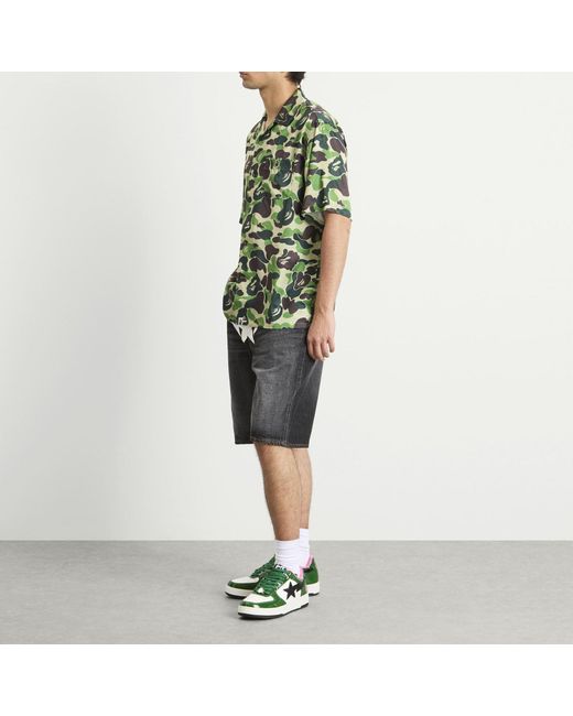 A Bathing Ape Green Abc Camo Open Collar Ss Shirts for men