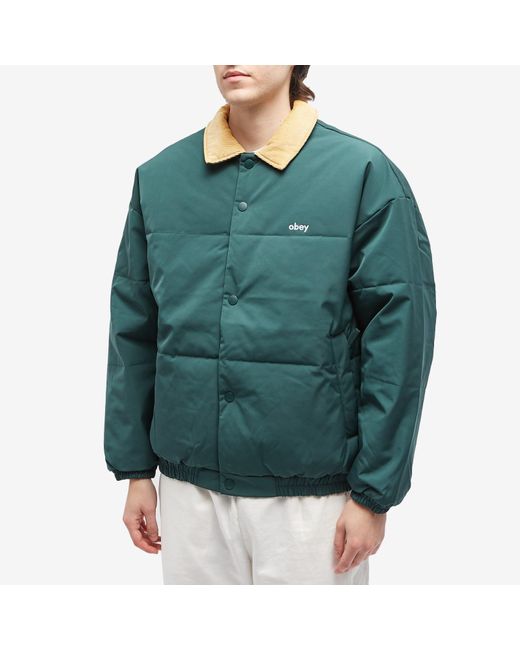 Obey Whispers Puffer Jacket in Green for Men | Lyst