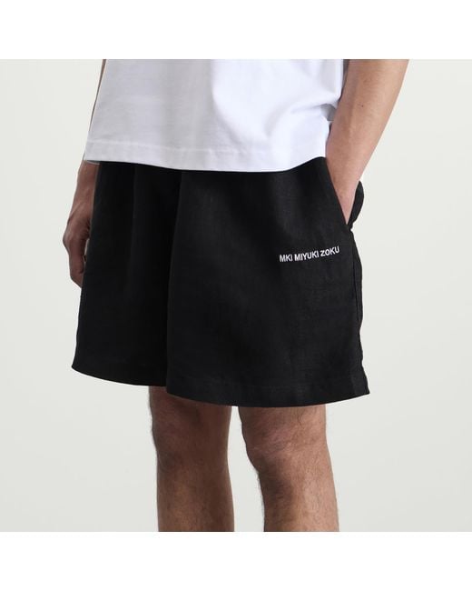 MKI Miyuki-Zoku Black Linen Wide Leg Shorts for men