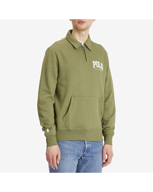 Polo Ralph Lauren Green Polo Arch Applique Half Zip Sweatshirt for men