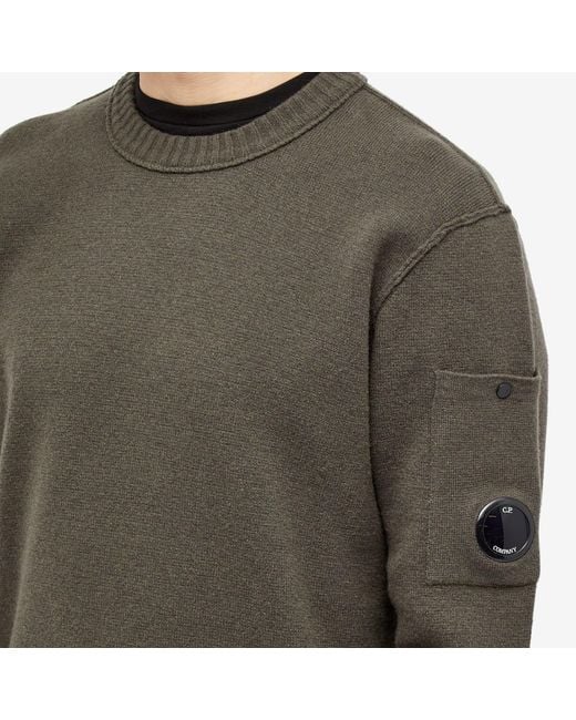 C P Company Green Lens Lambswool Crew Knit for men