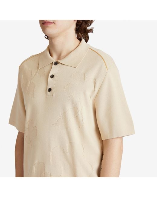 Paul Smith Natural Tonal Flower Knit Polo Shirt for men