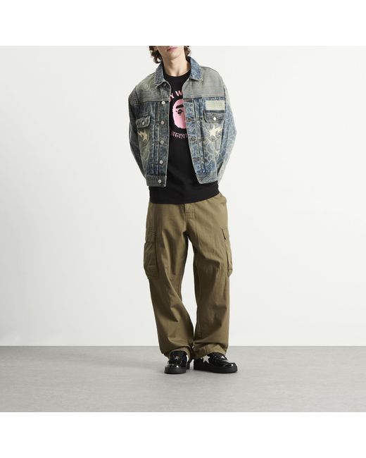 A Bathing Ape Blue Cloud Camo Upcycled Denim Trucker Jacket for men