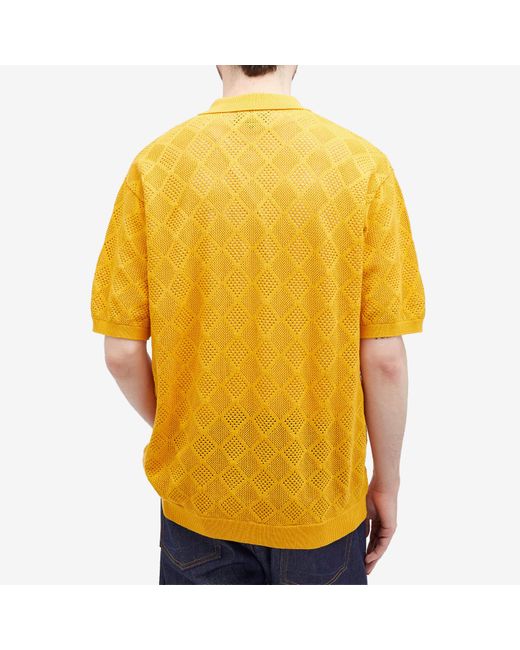 Beams Plus Yellow Zip Mesh Knit Polo Shirt for men