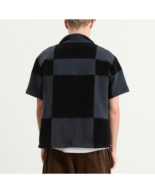 Les Tien Black Patchwork Short Sleeve Cuban Shirt for men