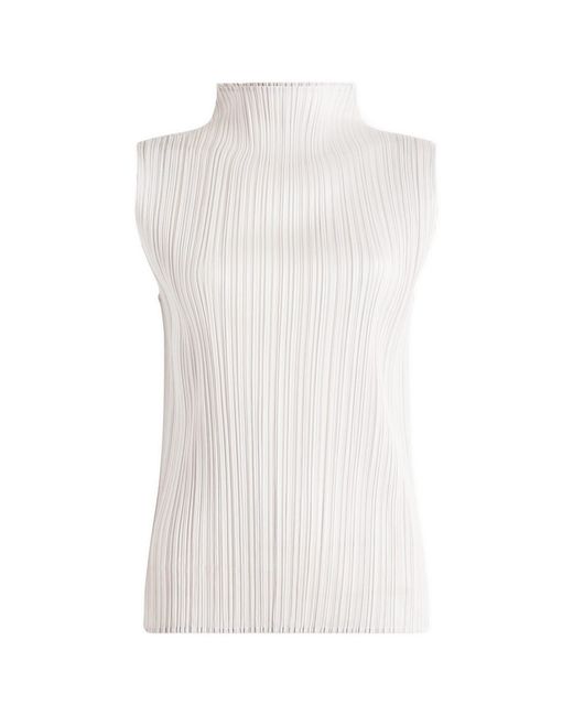 Pleats Please Issey Miyake Pleated High Neck Top in White | Lyst