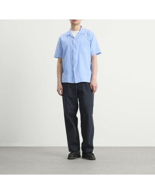 Universal Works Blue Seersucker Shirting Road Shirt for men