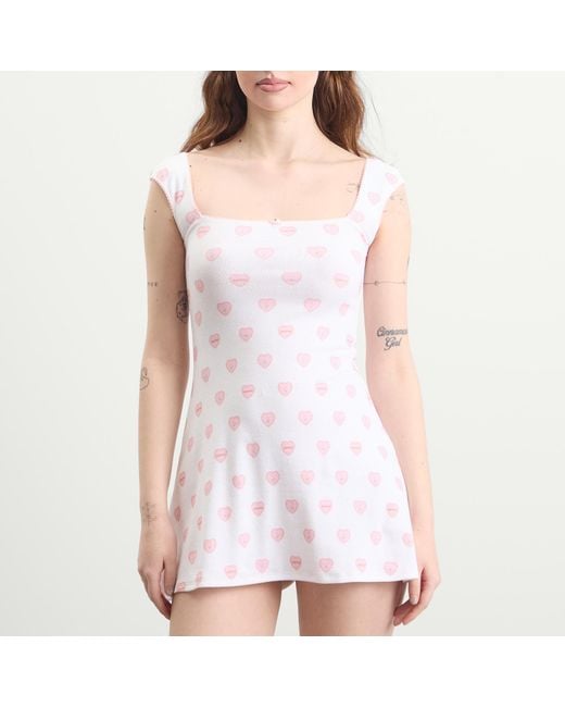 Skims White Pointelle Cap Sleeve Mini Dress