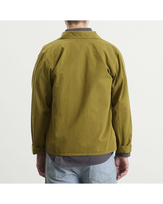 Drake's Green Textured Twill 3-Pocket Overshirt for men