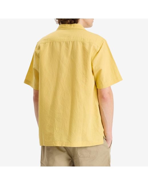 Universal Works Yellow Linen Cotton Camp Shirt for men