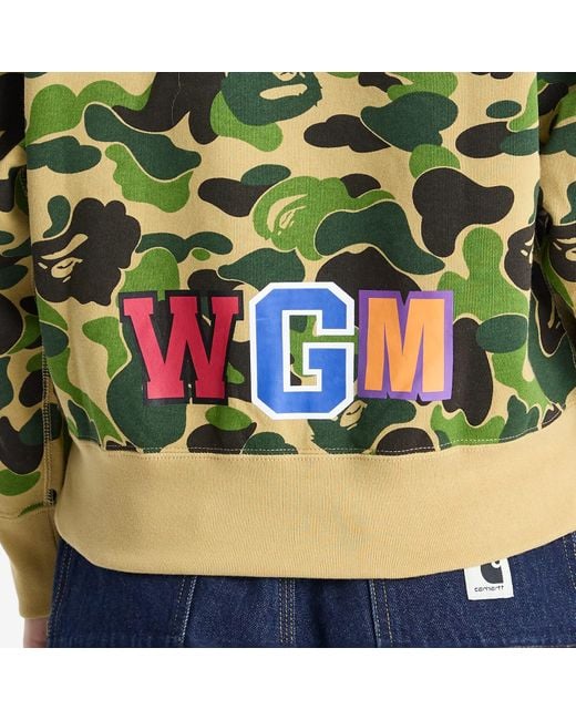 A Bathing Ape Green Camo Shark Crew Sweatshirt