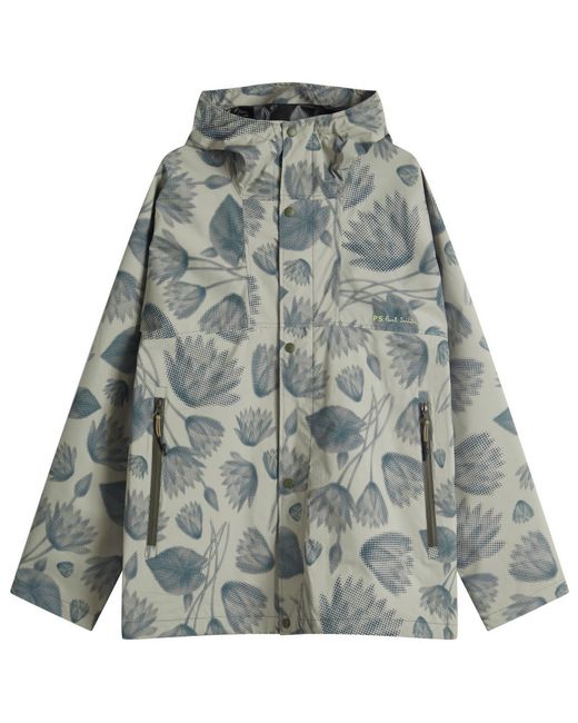 Paul Smith Gray Pixilated Flower Print Hooded Jacket for men