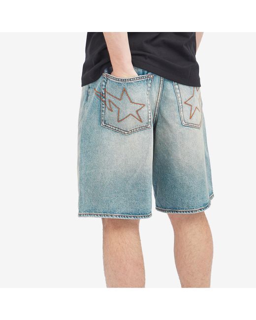 A Bathing Ape Blue Twin Star Denim Shorts for men