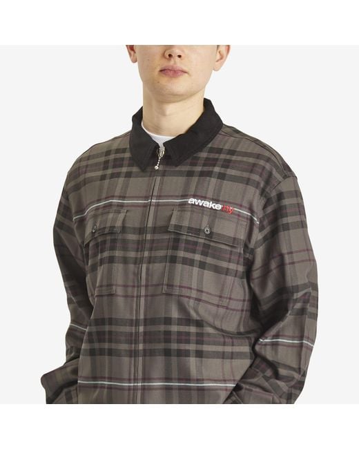 AWAKE NY Gray Plaid Flannel Zip Overshirt for men