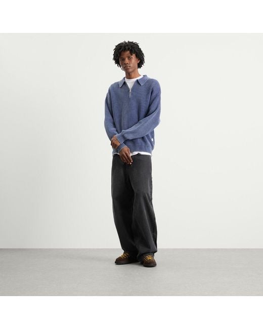 BOUND Blue Acid Wash Half Zip Pullover for men