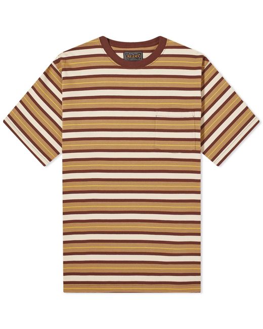 Beams Plus Brown Multi Stripe Pocket T-Shirt for men