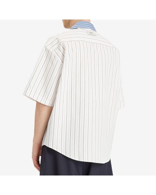 AMI Blue Camp Collar Contrast Stripe Boxy Shirt for men
