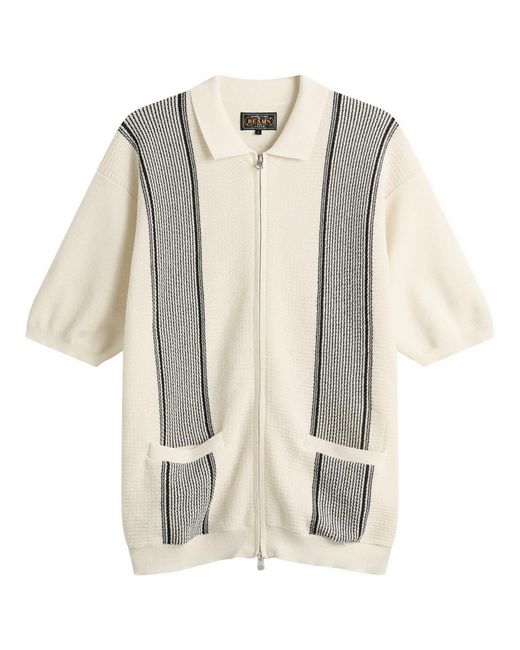 Beams Plus Natural Stripe Zip Knit Polo for men