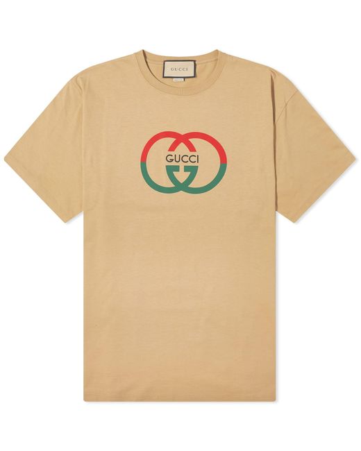 Gucci Natural Logo-print Ribbed-trim Cotton-jersey T-shirt for men