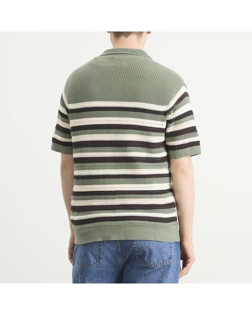 NN07 Green Lars Stripe Polo Cardigan for men