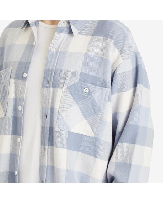 Beams Plus Blue Flannel Plaid Shirt for men