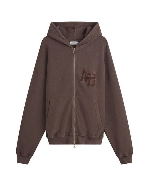 Annie Hood Brown Inside Out College Zip Hoodie for men