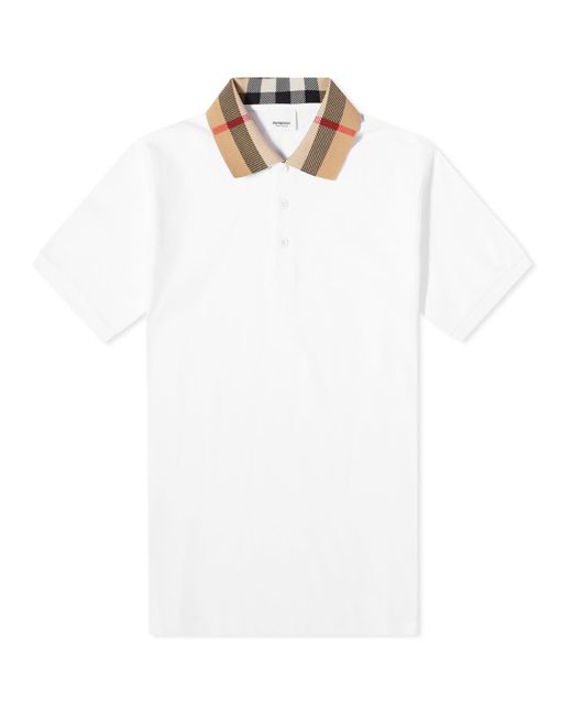 Burberry Cody Check Collar Polo Shirt in White for Men | Lyst