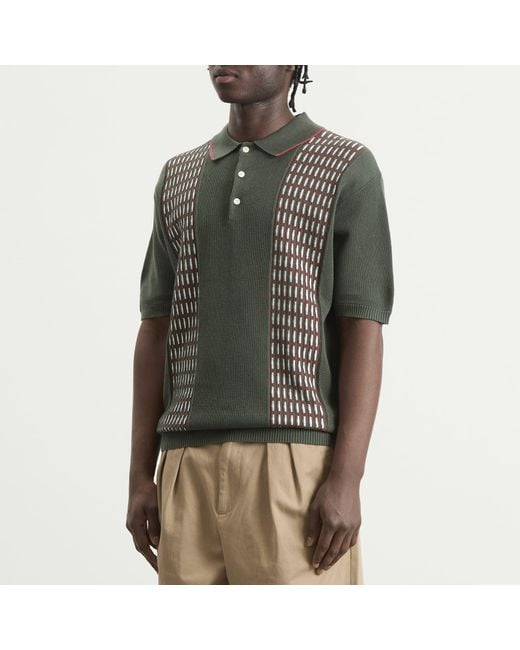 Beams Plus Black Jacquard Stripe Knit Polo for men