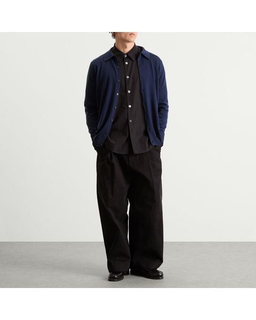 John Smedley Blue Tibor Merino Wool Button Through for men