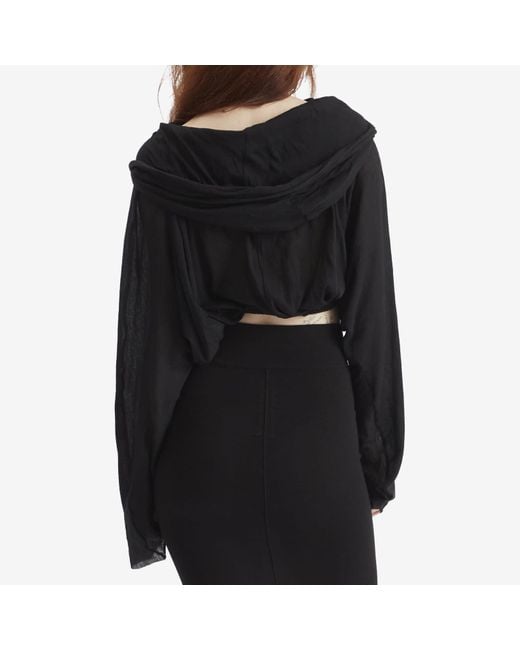 Rick Owens Black Cropped Hooded Tunic Top