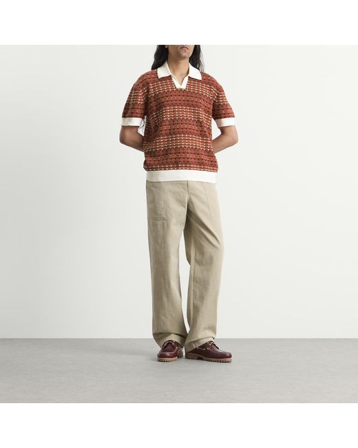 Drole de Monsieur Red Knitted Mesh Polo Shirt for men