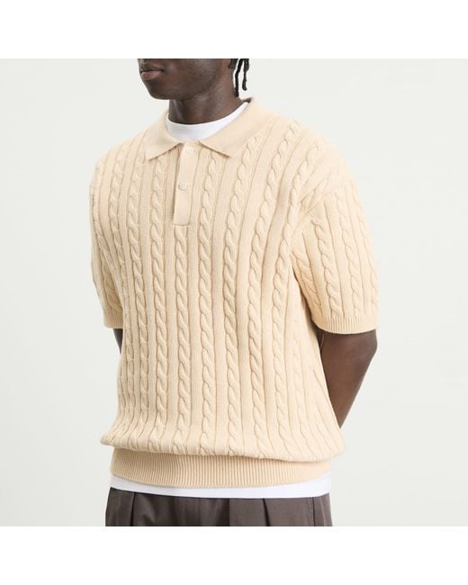 Beams Plus Natural Cable Knit Polo for men