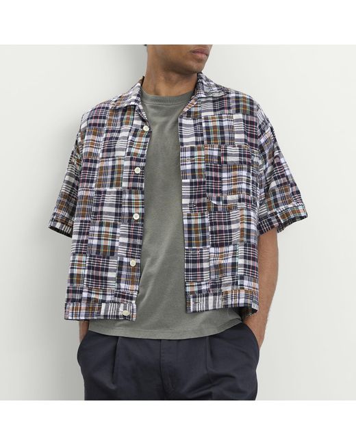Beams Plus Gray Patchwork Madras Cabana Shirt for men
