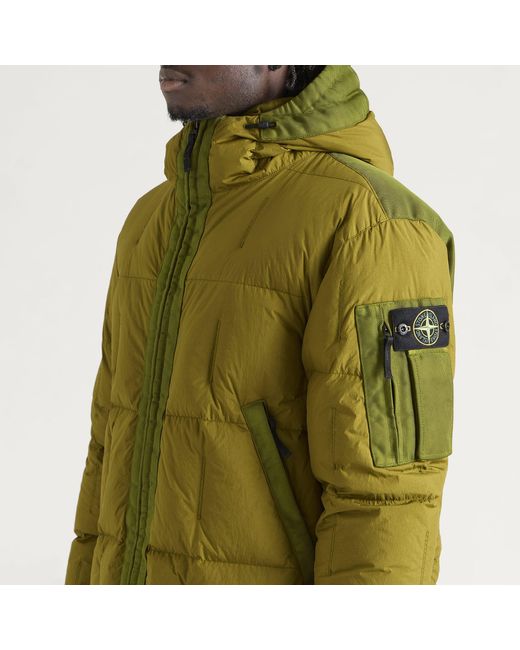 Stone Island Green Garment Dyed Crinkle Reps Ny Hooded Down Jacket for men