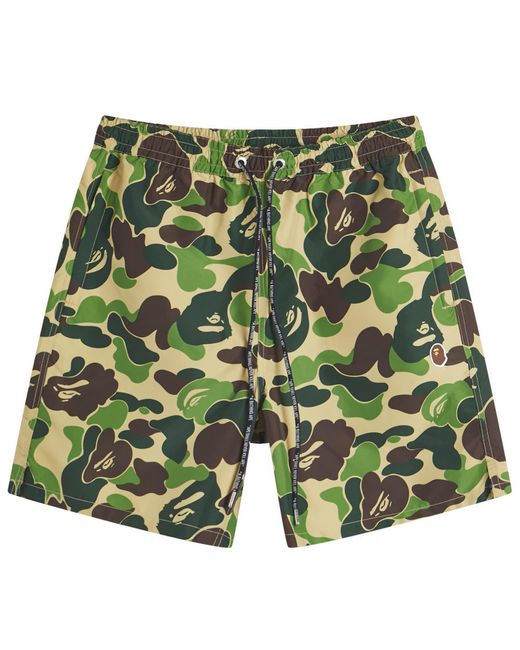 A Bathing Ape Green Abc Camo One Point Relaxed Fit Water Shorts for men