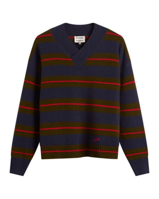 Damson Madder Blue Odette V-Neck Stripe Jumper
