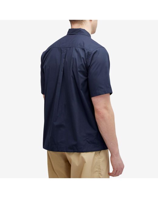 Universal Works Blue Recycled Poly Short Sleeve Shirt for men