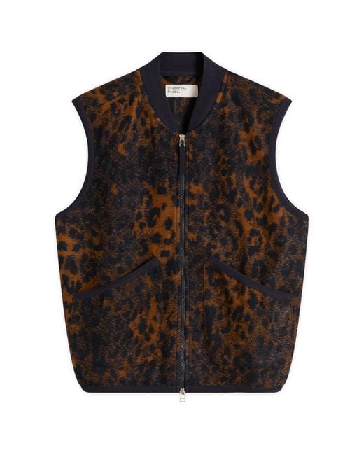 Universal Works Black Night Leopard Zip Waistcoat for men