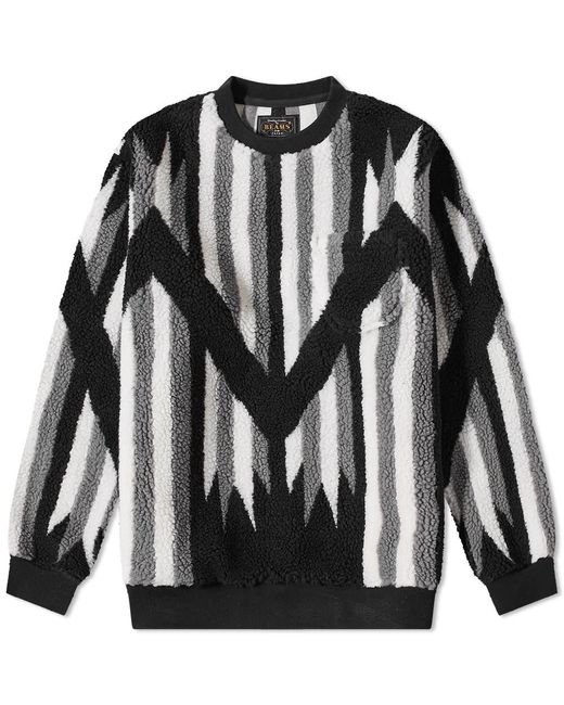 Beams Plus Native Rag Pattern Boa Fleece Crew Sweat in Black for Men | Lyst