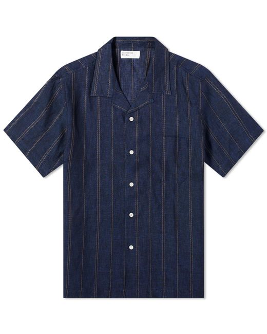 Universal Works Blue Linen Stripe Road Shirt for men