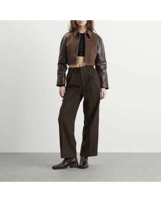 Auralee Brown Flannel Crop Zip Jacket