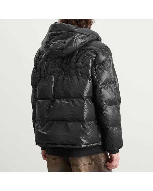 PATTA Black Quilted Script Logo Puffer Jacket for men