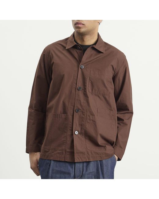 Universal Works Brown Peached Poplin Bakers Overshirt for men