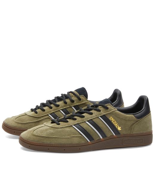Adidas Green Handball Spezial Focus Olive, Core Black & Crystal White Sneakers for men