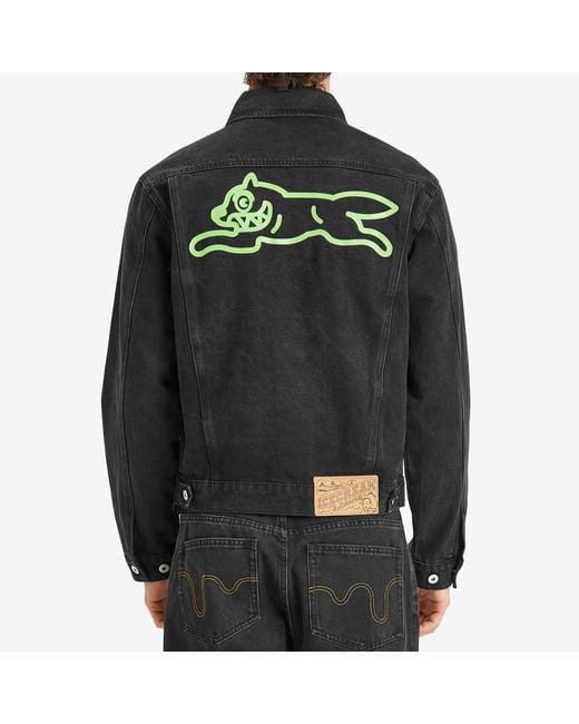 ICECREAM Black Running Dog Denim Trucker Jacket for men