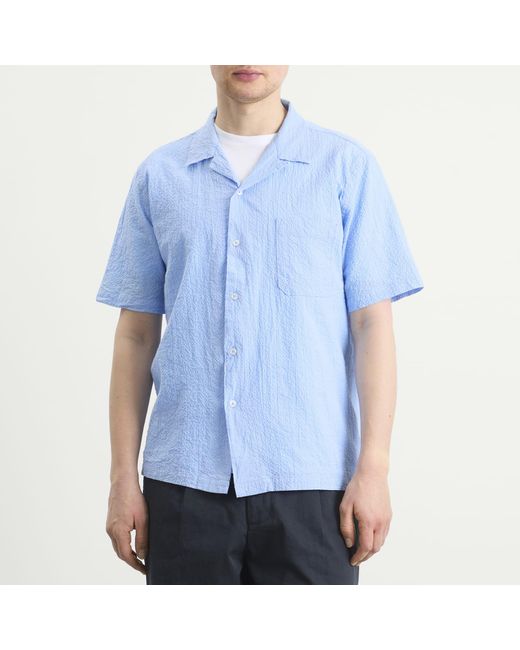 Universal Works Blue Seersucker Shirting Road Shirt for men